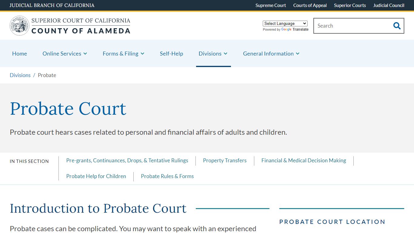 Probate - County of Alameda - Superior Court of California